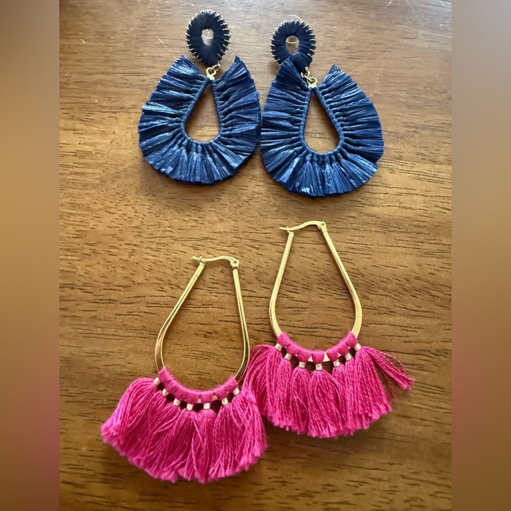 Panacea  Navy and Fuchsia Tassel Earrings
